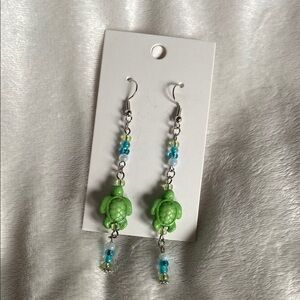 Green Turtle Dangle Earrings